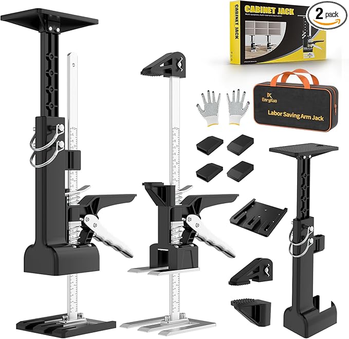 2 Pack Cabinet Jacks, 3rd Hand Support System with 360 LBS Capacity, Adjustable 0 to 23.6 inches for Multifunctional Furniture Lifter Jacks for Wall Tile Height Adjuster Handheld Tool