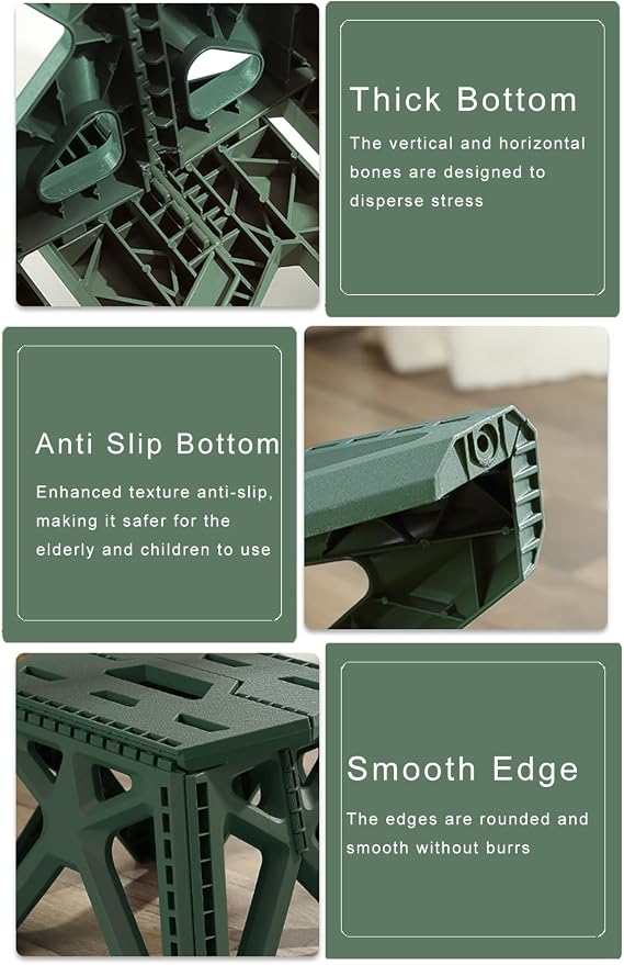 Folding Step Stool Holds 440 lbs - 9" Sturdy Foldable Step Stool with Non-Slip Base, Space Saving for Kitchen, Bathroom, Camping (Green)