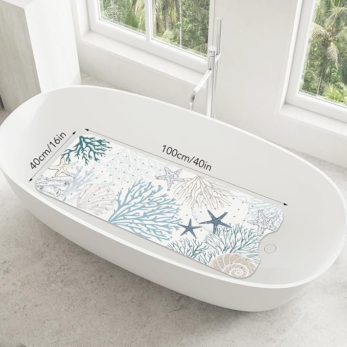 SHUCHING Starfish Coral Bath Mat for Tub Non Slip-40 X 16Inch, Bathtub Mat Anti Slip, Long Shower Mat for Bathroom Mold Free, Machine Washable