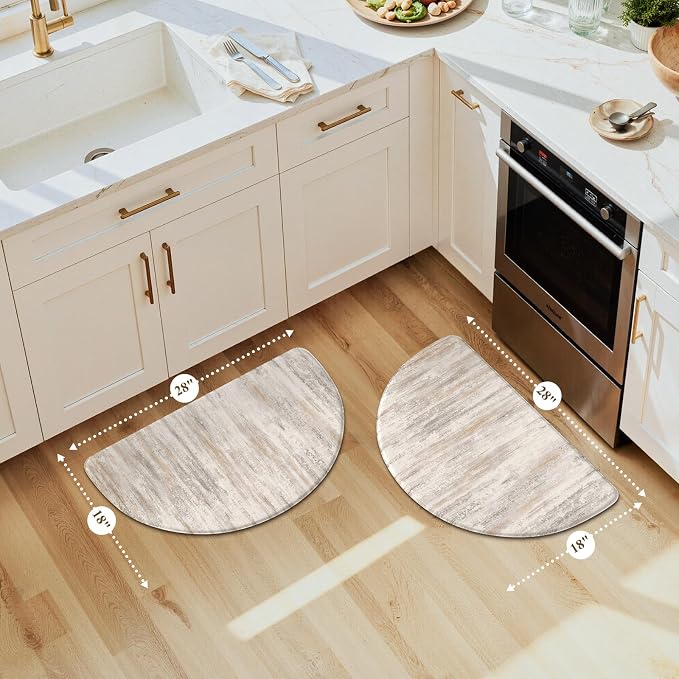 KIMODE Anti Fatigue Mats for Kitchen Floor, 18"x28" Half Circle Memory Foam Kitchen Floor Mats Cushioned Non Slip, Comfort Standing Mats, Abstract Kitchen Rugs Sets of 2 for Sink Laundry Office Desk