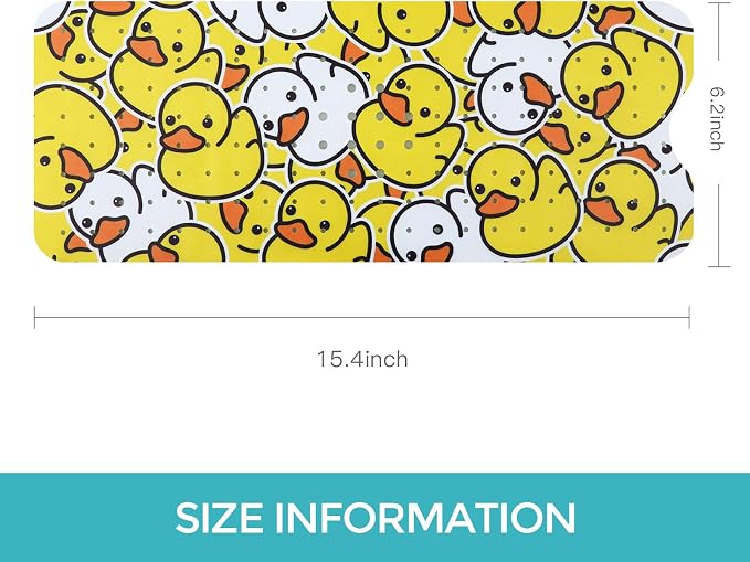 Bath Mat for Tub Non Slip Baby Kids Bathtub Mat Extra Long 40X16 Inch Toddler Shower Mat Anti Slip with Suction Cups & Drain Holes, Machine Washable,Duck
