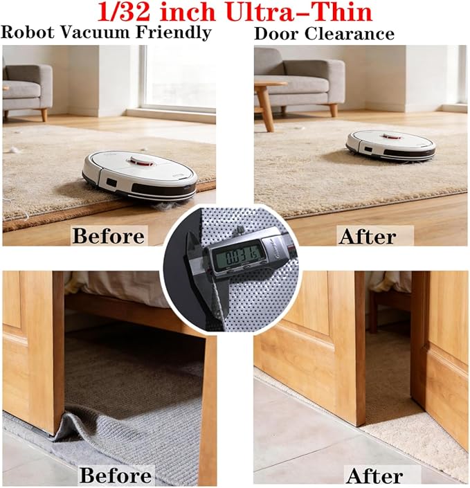 Mayhawk Non-Slip Rug Gripper Pad: Vacuum Tech for Stronger Grip, Adhesive and Residue-Free Silicone, Safe for Hardwood Tile & LVP, BPA-Free, Machine Washable, Odorless Tear-Resistant, 2x3 Ft Thin