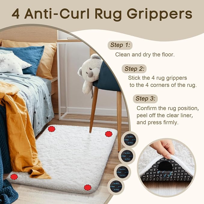 Ophanie Small Rug Washable Non Slip Throw Bedside Area Rugs, Fluffy Soft White Mini Bedroom Carpet, Affordable Door Entryway Indoor Inside Front Entrance Dog 2x3 Mat, Home Decor Aesthetic, Nursery