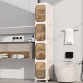4-Tiers Slim Bathroom Storage Cabinet, Foldable Storage Cabinets,Narrow Bathroom Storage,Movable Bathroom Storage Organizer for Small Spaces,Bathroom,Kitchen,Laundry, Beige