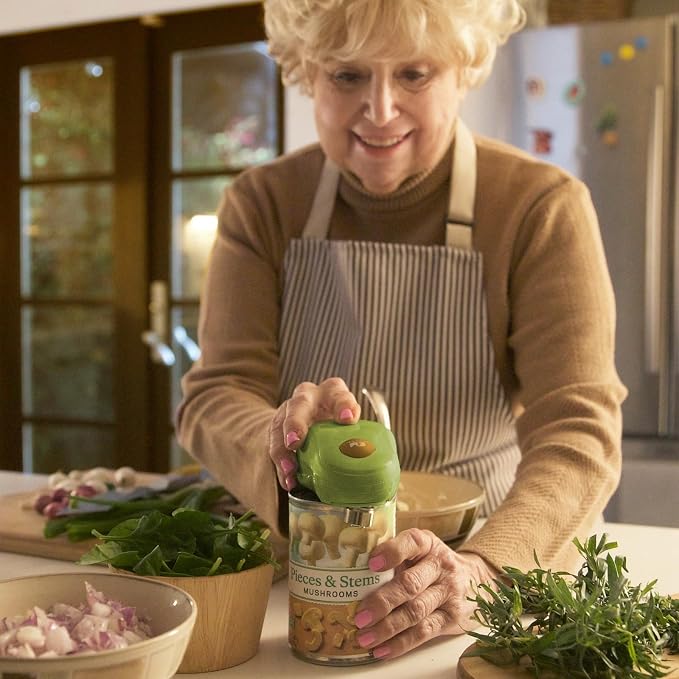 Kitchen Mama One Touch Electric Can Opener: Opens Cans with One Button Press, Auto-Stop, Ergonomic Design, Smooth Edge, Cordless, Food-Safe, Automatic, Hands Free, Battery Operated (Avocado)