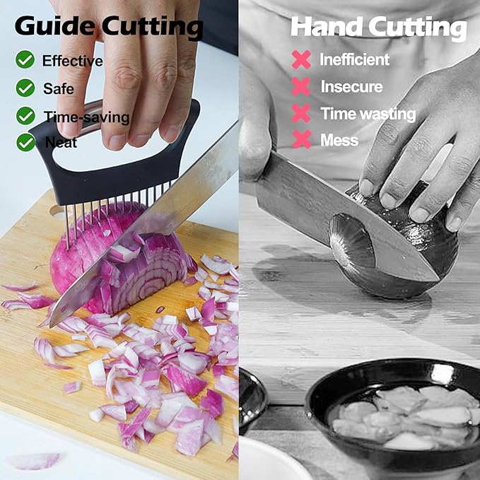 JAYVAR Extra-Large Onion Holder for Slicing, 304 Stainless Steel Large Onion Slicer with 14 Long Needles, Onions Cutter Vegetable Chopper, Tomato Cutter Slicer, Kitchen Gadgets for Evenly Slicing