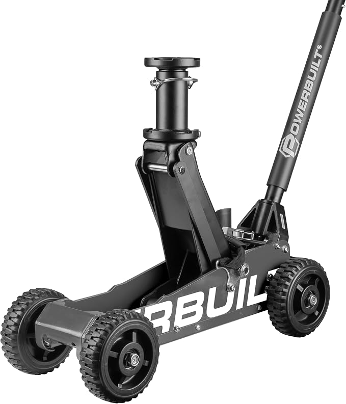 Powerbuilt 1.5 Ton Big Wheel Off Road Jack, Vehicle Lift for Trucks, SUVs, ATVs Offroad Vehicles, Oversized Wheels for Rugged Terrain, 3000 LB Capacity, Grey 620627ECE