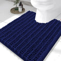 Smiry Bathroom Toilet Rugs U Shaped 24x20, Extra Soft Absorbent Non Slip Rubber Backing Chenille Contour Bath Rugs for Toilet, Machine Washable Contoured Bath Mats, Navy Blue