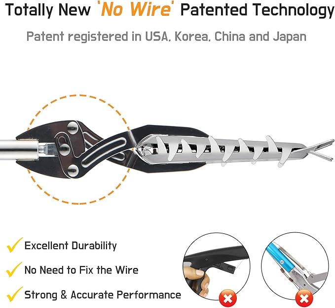 Premium Stainless Steel Reacher Grabber 49" – Heavy-Duty Trash Picker, Fireplace/BBQ Log Tongs, Snake Tongs & Snake Grabber, No-Wire Power Claw, Made in Korea, Outdoor Yard Tool | FTH