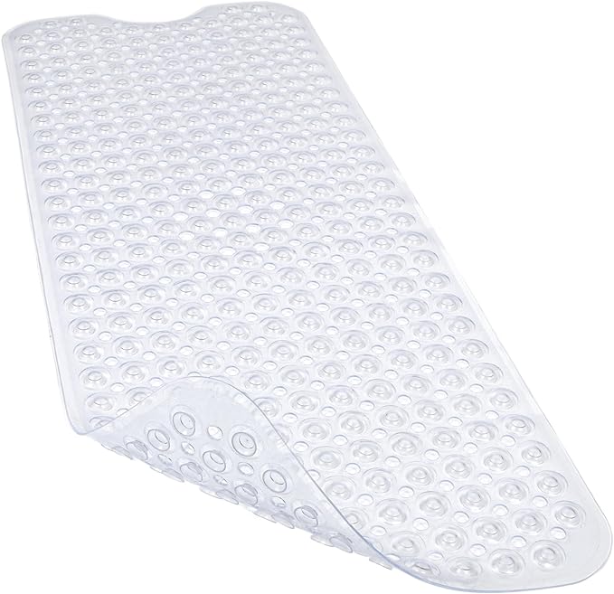 Bathtub and Shower Mats, 40x16 Inch Extra Large Non Slip Soft Bath Tub Mat with Suction Cups and Drain Holes for Bathroom Floor and Keep Tubs Clean, Machine Washable, Clear