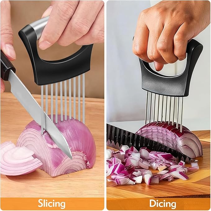 Onion Slice Holder, 2026 New Stainless Steel Onion Slice Holder Lemon Slicer Vegetable Cutter, Multifunctional Chopper Assistant Kitchen Slicer Tool for Fruit, Meat, Tomato, Onion Slicing ﻿ (3pcs)