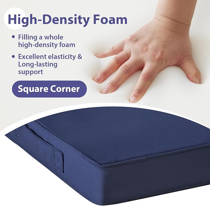 IPYNBAP Outdoor Chair Cushions Set of 4 -Waterproof Outdoor Seat Cushions for Patio Furniture, Patio Chair Cushion with Handle and Ties, Out Door Chair Pads,17x16x2-Square, Navy Blue
