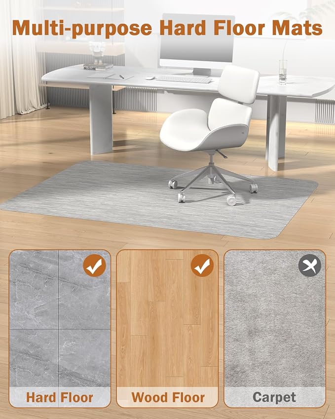 Blvornl Office Chair Mat for Hardwood Floor, 45"*53.1" Desk Computer Chair Mat for Hard Wood, Large Anti-Slip Hard Floor Protector Rolling Chair Mat, PVC Mat Desk Rug for Office and Home Silver Grey