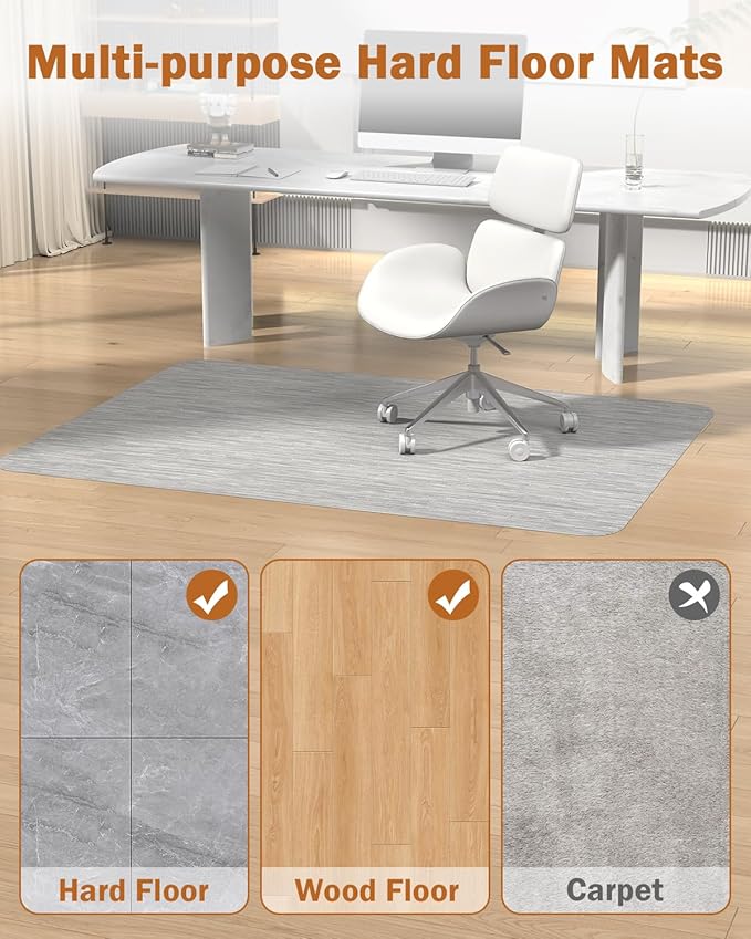 Blvornl Office Chair Mat for Hardwood Floor, 47.2"*60" Desk Computer Chair Mat for Hard Wood, Large Anti-Slip Hard Floor Protector Rolling Chair Mat, PVC Mat Desk Rug for Office and Home Silver Grey