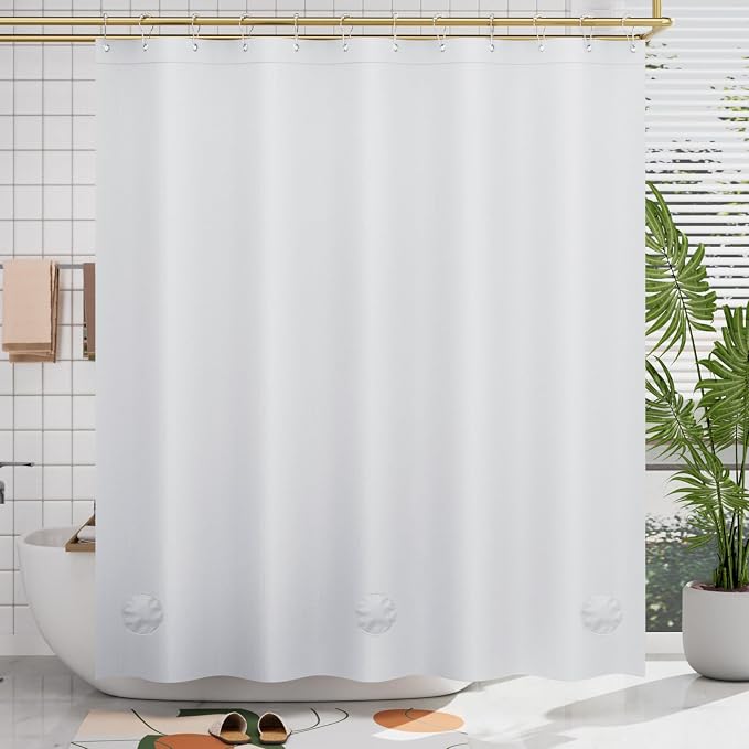 AmazerBath 78 Inch White Shower Curtain, 72 x 78 Plastic, Heavy Duty, Waterproof Thick PEVA with 3 Weighted Stones and 12 Rustproof Grommet Holes