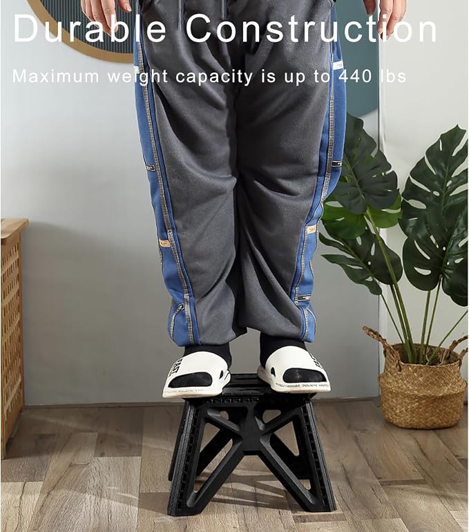 Folding Step Stool Holds 440 lbs - 9" Sturdy Foldable Step Stool with Non-Slip Base, Space Saving for Kitchen, Bathroom, Camping (Black)
