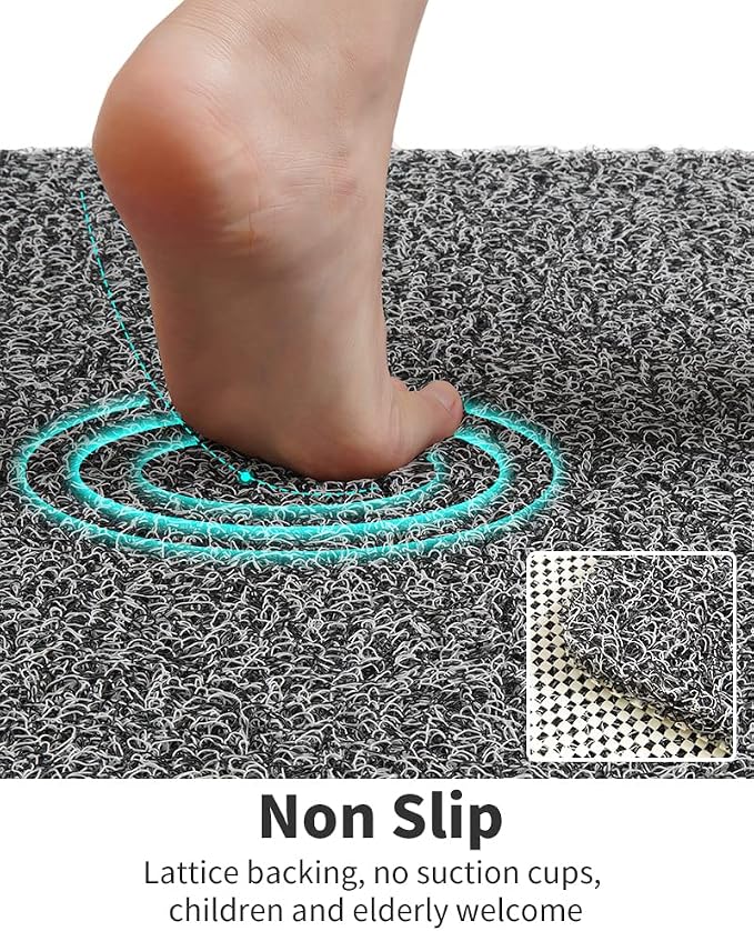 Non Slip Shower Mat, Comfortable Bath mat for Textured Surface,Quick Drying Easy Cleaning Shower Floor Mat for Wet Area,Without Suction Cups 24x24 Black