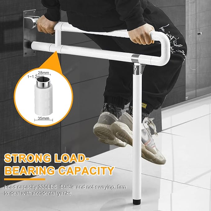 YUCHENGTECH Foldable Toilet Grab Bar 29.5 INCH Flip Up Grab Bar Handicap Grab Bars Folding Toilet Safety Rails for Bathroom with Leg Anti-Slip for Elderly Disabled Pregnant