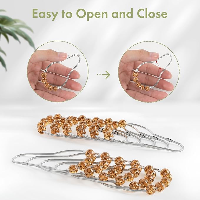 Amazer Shower Curtain Hooks, Decorative Shower Curtain Hooks, Amber Shower Curtain Rings Rustproof Stainless Steel Shower Hooks for Shower Curtain Liner Shower Rod Hook 12pcs