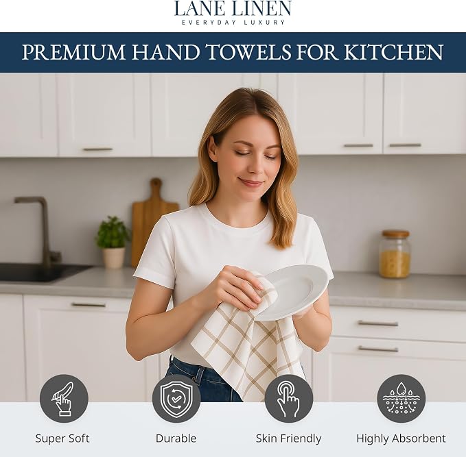 LANE LINEN Kitchen Towels & Dishcloths Set of 12-100% Cotton, Quick-Drying 18” x 28” Absorbent Dish & Tea Towels, Soft Hand Towels for Kitchen - Beige