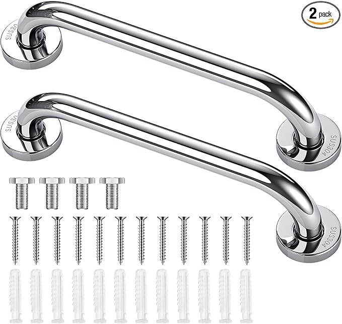 Blulu 2 Set Shower Grab Bar Stainless Steel Bathroom Grab Bar Handle Anti Slip Heavy Duty Bathtub Handle Support Balance Hand Rails for Bathroom Elderly Handicap Senior Pregnant (9 Inch)