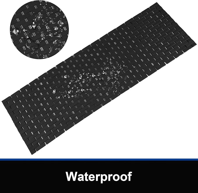 Bambo Bath Mat Bathroom Runner Long Large Rugs Floor Wood Shower Bathtub Waterproof Non Slip Accessories 16x48 Inch Easy to Clean,Black,1 pc