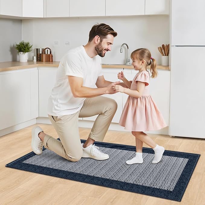 StepRite Kitchen Rugs, Kitchen Mat for Floor, 47"x20" Non-Slip Machine-Washable Commercial Floor Mat, Absorbent Heavy-Duty Rug for Office & Home, Sink Standing Mat, Entryway Carpet, Navy Blue