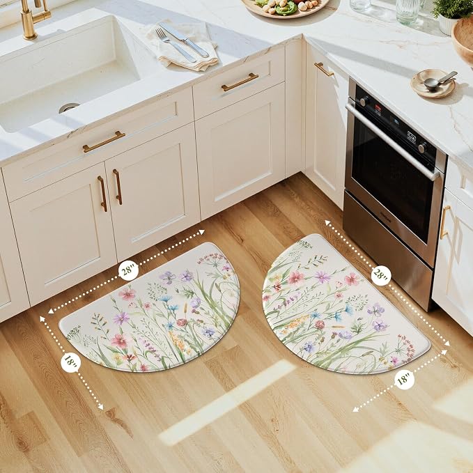 KIMODE Anti Fatigue Kitchen Mats for Floor, Half Moon Kitchen Rugs Sets of 2, 18"x28" Farmhouse Rugs for Kitchen Floor, Standing Desk Mats, Memory Foam Kitchen Floor Mats for Laundry Office Sink