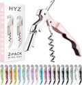 HYZ 2-Pack Wine Opener Waiter Corkscrew, Professional Wine Key for Servers, Bartender with Foil Cutter, Manual Wine Bottle Opener Double Hinged (Pink)