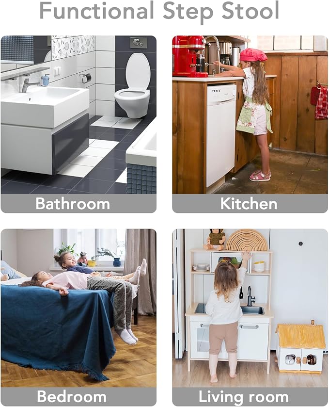 2 Pack Step Stool for Kids, Cute Sea Animals Toddler Kids Step Stool Stackable Non-Slip Safety Foot Stool for Kitchen Bathroom and Toilet Potty Training (Gray)