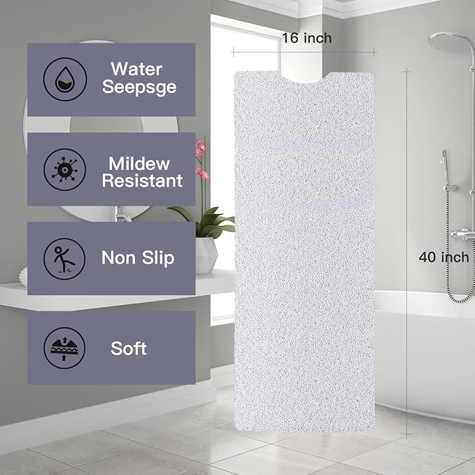 Bathtub Mat Non Slip Shower Mat Soft PVC Loofah Bath Tub Mats with Drain for Bathroom Tub 40 x 16 Inch (White)