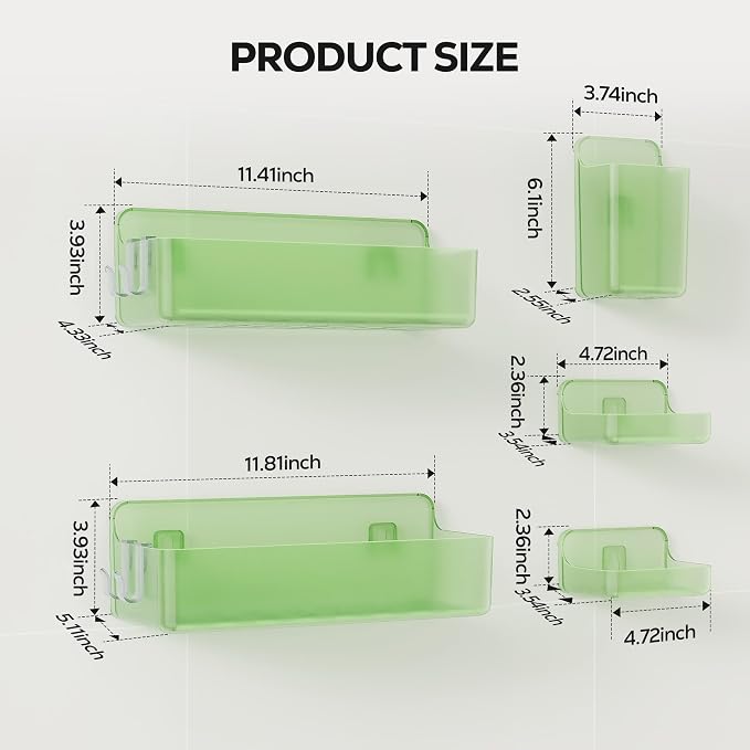 Nieifi Adhesive Wall Shelf, Shower Shelves, Shower Organizer for Bathroom Organization (Green-Clear, 5 pieces)