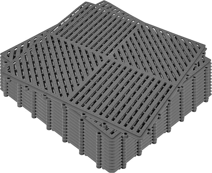 ToLanbbt Modular Interlocking Cushion 12P 11.8" x 11.8" Interlocking Rubber Floor Drain Holes Non-Slip Splicing Drainage Mats for Deck, Shower, Kitchen, Drain Pool, Sauna Bath (Dark Grey, 1 Rows Dots)