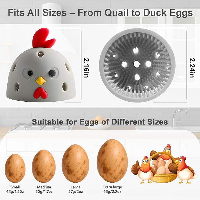 Egg Washer for Fresh Eggs, Egg Scrubber for Fresh Eggs, Reusable Silicone Chicken Shaped Scrubs, Chicken Egg Cleaner, Eggshell Cleaner for Poultry Farm, Housewife Kitchen Helper Tool (Gray Chick Cap)