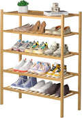 ROMGUAR CRAFT 5 Tier Bamboo Shoe Rack for Closet Free Standing Wood Shoe Shelf for Entryway Small Space Stackable 27"x11"x33" (Natural)