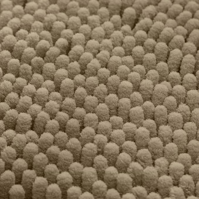 HOMEIDEAS 3 Pieces Bathroom Rugs, Ultra Soft Non Slip Absorbent Chenille Toilet Bath Mat Set (Taupe)