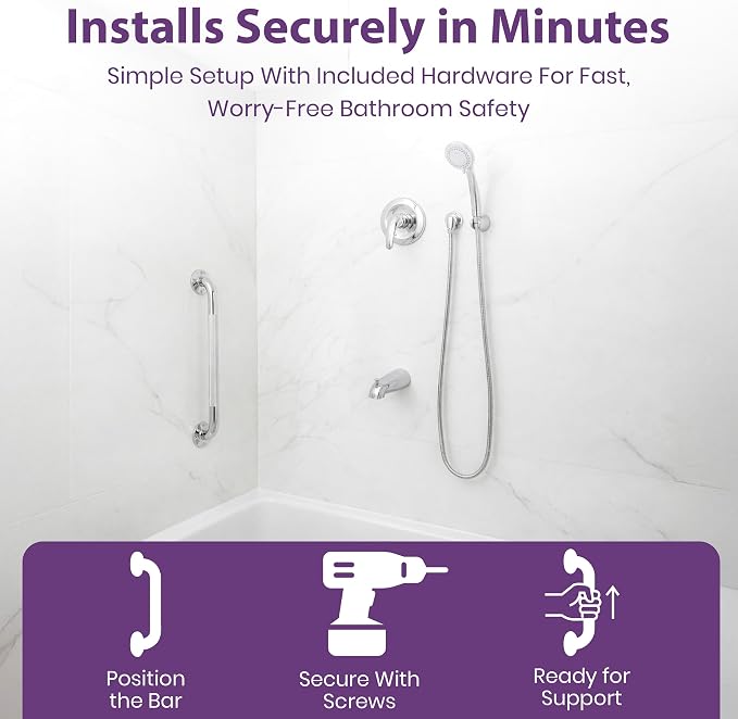 32 Inch Grab Bars for Bathtubs and Showers - Chrome Knurled Bathroom Safety Rail Handle - Non Slip Textured Grip Handicap Grab Bar for Seniors, 250 lbs Weight Support Capacity