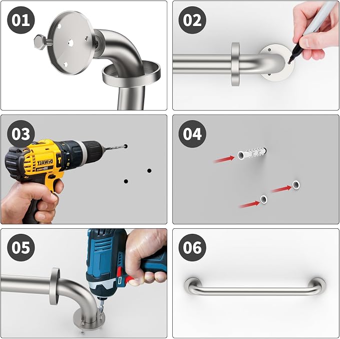 2 Pack 16 Inch Shower Grab Bar Satin Brushed Nickel, ZUEXT Stainless Steel Safety Grab Bar Handle, Bathroom Balance Bar, Safety Hand Rail Support - Handicap, Elderly, Injury, Senior Assist Bath Handle