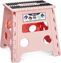 Delxo Folding Step Stool, 13 inch Non-Slip Foldable Stools Up to 300 LBS, Step Stool with Handle, Lightweight for Kitchen, Bathroom, Bedroom, Garden Stepping Stool with Dotted, Pink,1 PC