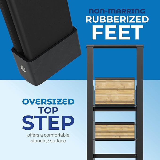 Step Ladder 3 Step Folding, Decorative - Beautiful Bamboo & Black Aluminum, Ultra Slim Profile, Anti Slip Steps, Sturdy-Portable for Home, Office, Kitchen, Photography Use,By SORFEY