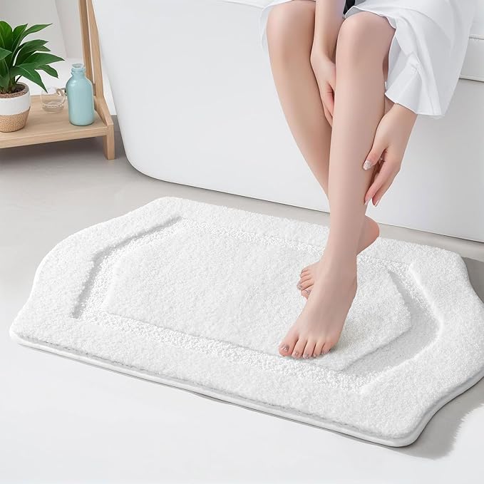 Bathroom Rug Mat, Extra Soft Absorbent Washable Bath Rug, Non-Slip Bath Mats for Bathroom, Tub and Shower, White, 24×36