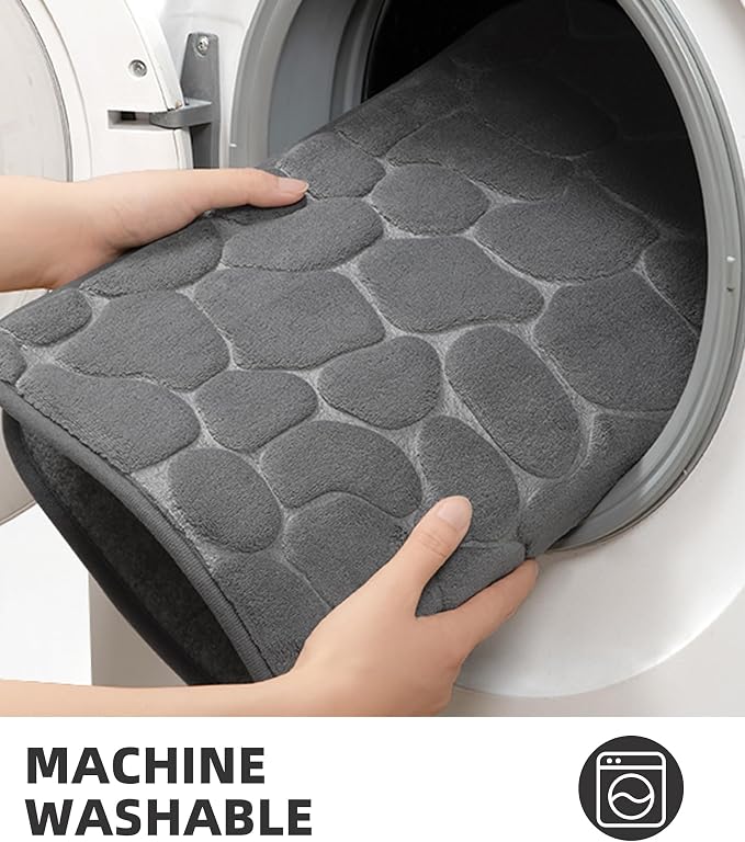 YIHOUSE Bathroom Mat Rug, Memory Foam Bath Mat, Non-Slip Bathroom Floor Mats, Cobblestone Bath Mats Absorbent Bath Rugs Washable Quick Dry (17x24,Dark Gray)