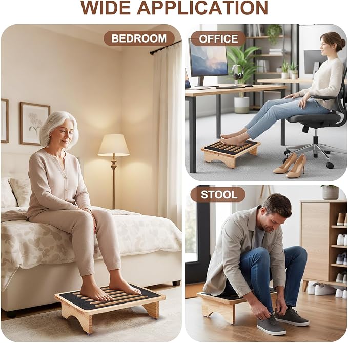 One Step Stool for Adults Seniors, Non-Slip Rubber Step Surface Heavy Duty Wooden Stepping Stool, Perfect Bed Steps for High Beds & Daily Use