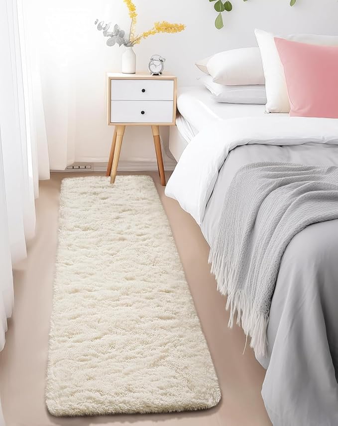Ophanie Runner Rug for Hallway, 2x7 Washable Non-Slip Fluffy Soft Bedside Rugs, Bedroom Living Room Shaggy Carpet for Kids Girls Boys Dorm Nursery Home Decor Aesthetic, Ivory