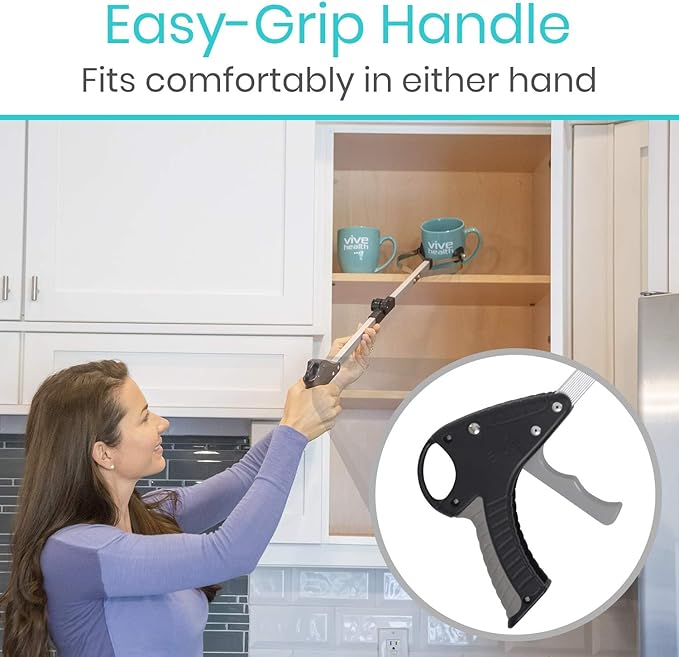 Vive Foldable Suction Reacher Grabber Tool for Elderly (1) - 32 Inches Long Reach Grabber Claw - Pick Up Grab Tool - Reachers for Disabled & Seniors Heavy Duty - Trash, Garbage, Cups Picker Assist