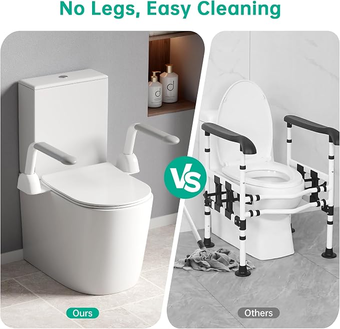 Toilet Safety Rails for Seniors, Super Heavy Duty Handicap Toilet Rails with Foldable Handles, Space Saving, Stylish and Durable, Anti Slip Toilet Safety Frame with Arms for Seniors Disabled Pregnant