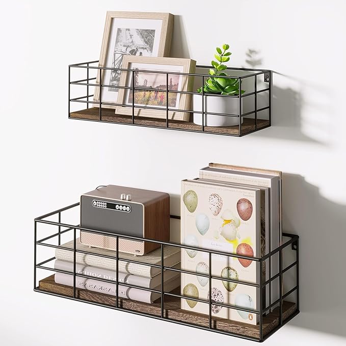 Fixwal Wall Shelves, 4 Sets of Hanging Floating Shelves, Wall Mounted Shelves for Storage, Hanging Storage Shelf for Bathroom, Living Room, Bedroom, Kitchen (Paulownia)