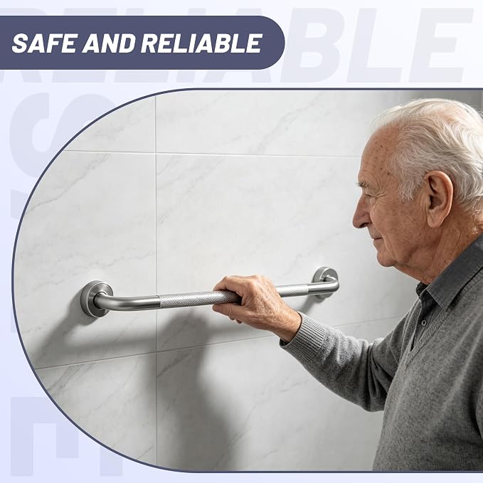 32 Inch Shower Grab Bar, Brushed Nickel Anti Slip Safety Bars, 304 Stainless Steel Bathroom Handrail, Handicap Grab Bars for Wall, Shower Grip Handle for Seniors Elderly Injury Assist Bath (1.25" Dia)