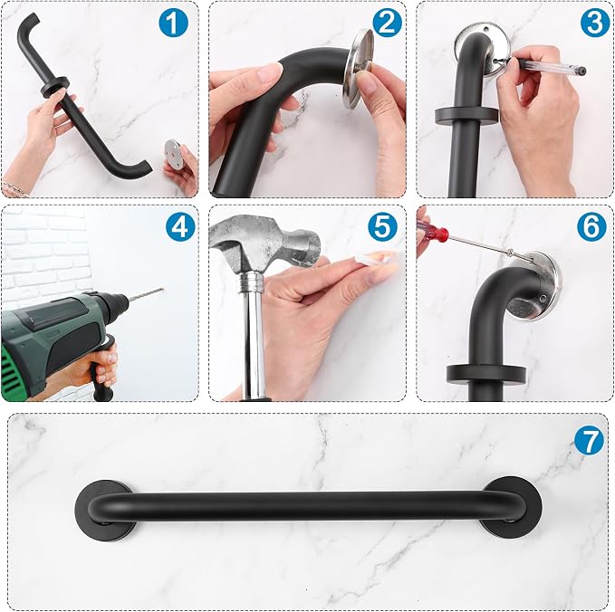 Tatuo 4 Pack Showers Grab Bars for Bathtubs 304 Stainless Steel Bathroom Safety Handrails Anti Slip Handles Grab Bars for Elderly, Senior, Pregnant (Black,20 Inch)