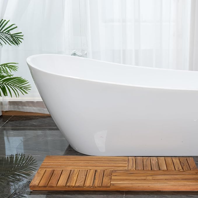 Utoplike Teak Wood Bath Mat, Extra Large Shower Mat for Bathroom, 40 x 20 inch Non Slip Wooden Floor Sturdy Mat for Inside Shower Luxury Spa Home or Outdoor